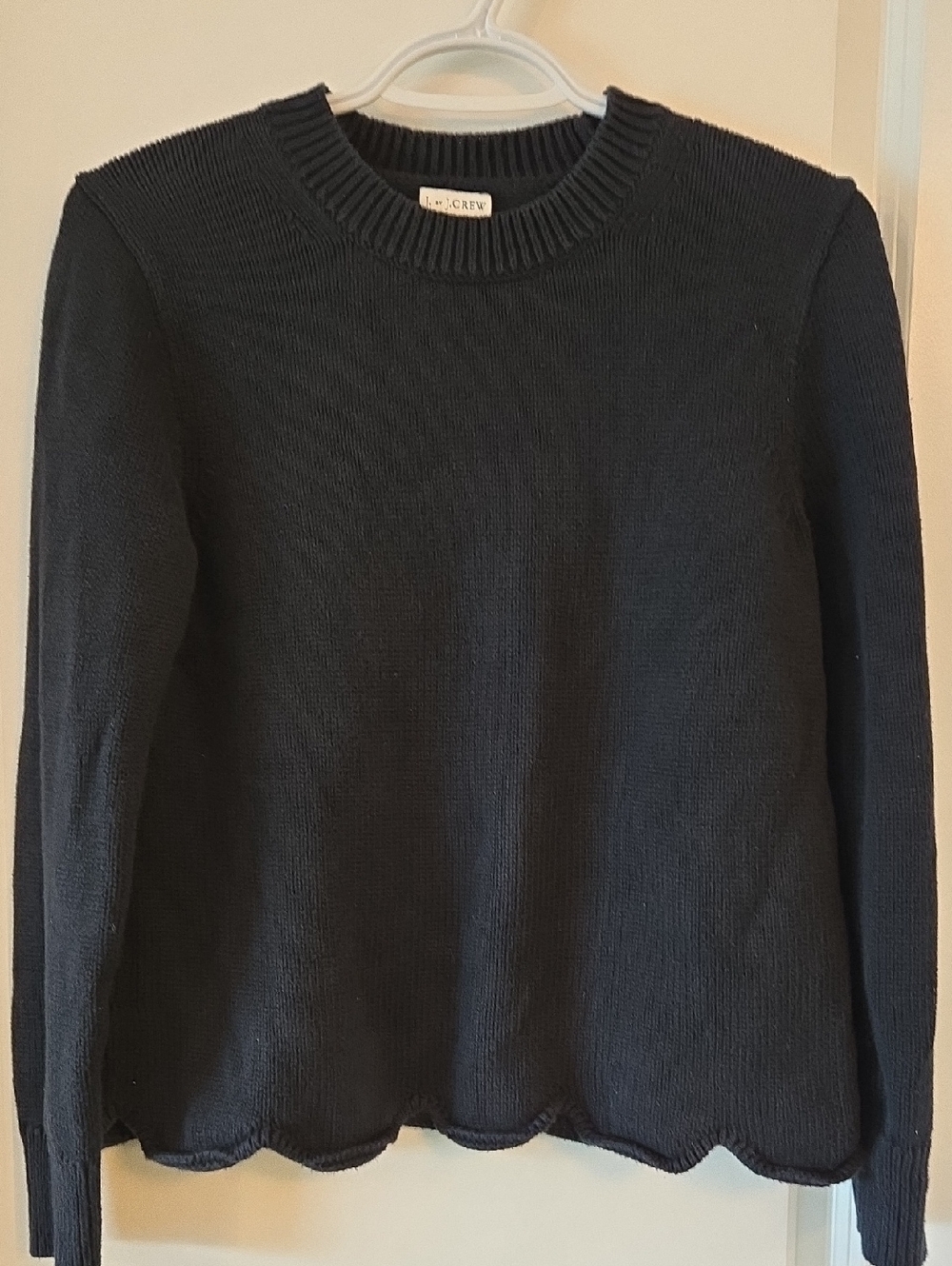 J. Crew Black Scalloped Hem Crewneck Sweater